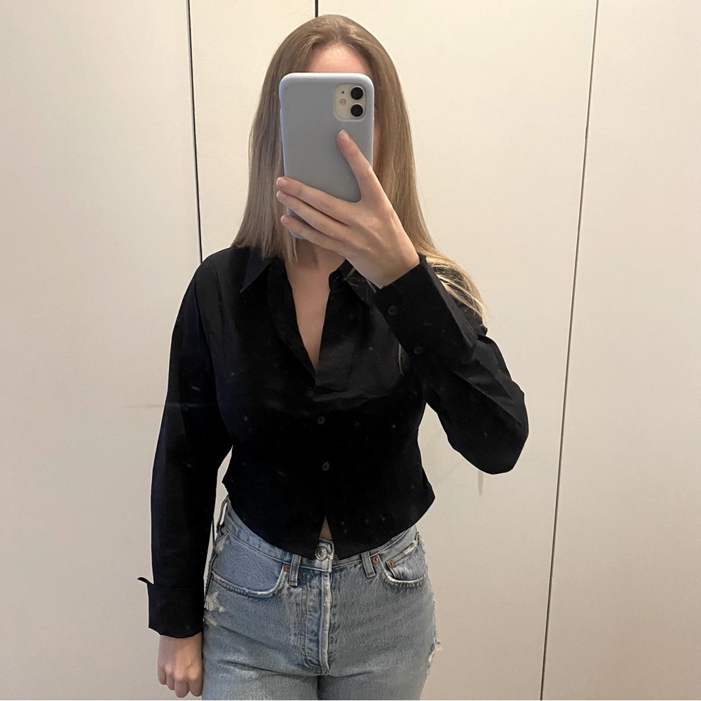 Abercrombie Long-Sleeve Poplin Corset Black Shirt (new with tags!) - size XS